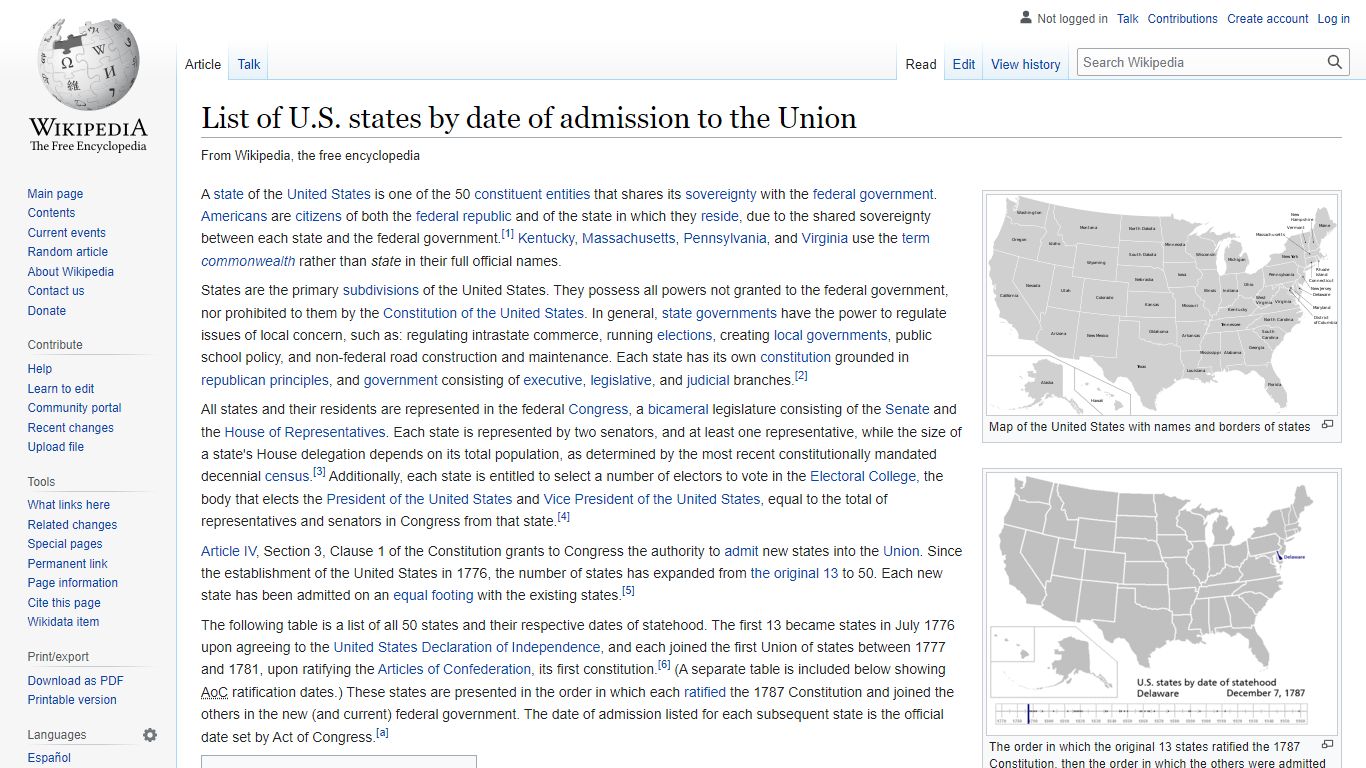 List of U.S. states by date of admission to the Union