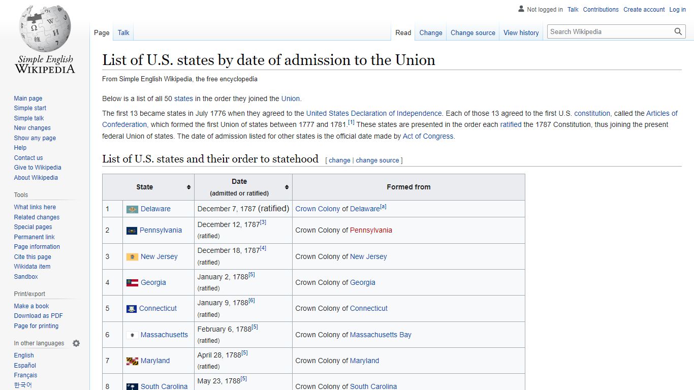 List of U.S. states by date of admission to the Union