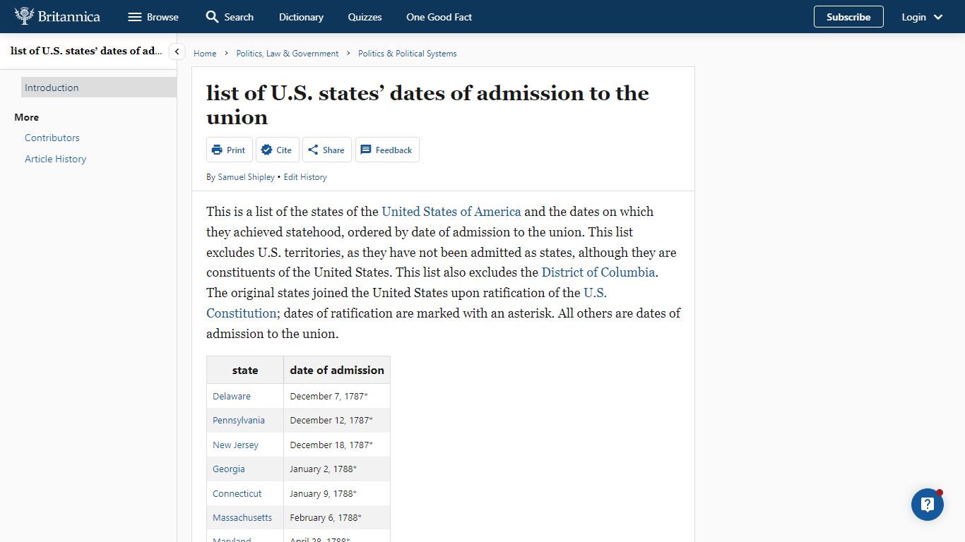 list of U.S. states’ dates of admission to the union